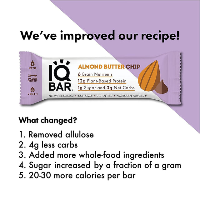 IQBAR Brain and Body Keto Protein Bars 12-Count Almond Butter Chip, Peanut Butter Chip & Lemon Blueberry Keto Bars - Low Carb Protein Bars, High-Fiber Vegan Bars, Low Sugar Meal Replacement Bars