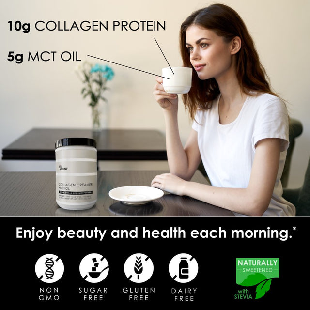 Collagen Creamer + MCT Oil for Coffee - Vanilla - Grass Fed Non Dairy Protein Peptides - Keto/Paleo - No Sugar - Supports Skin, Beauty, Joints, Gut, Hair, Nails - Elavonne