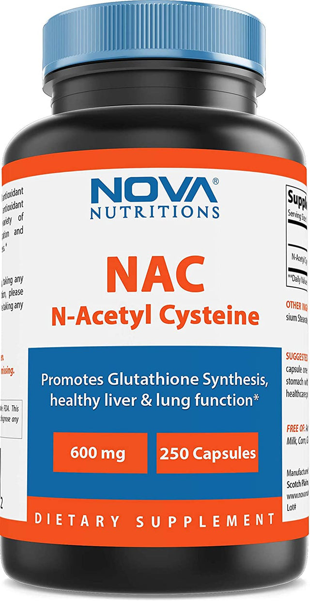 Nova Nutritions N-Acetyl L-Cysteine (NAC) 600Mg - 250 Capsules (Non-Gmo & Gluten Free)