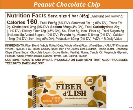 Nugo Fiber D'Lish Variety Chocolate Brownie & Peanut Chocolate Chip, 12G High Fiber, Vegan, 5 Bars Each, 10 Count