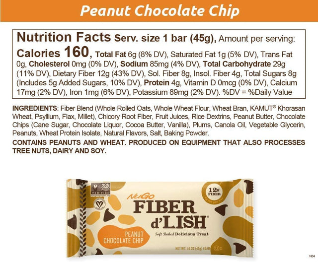 Nugo Fiber D'Lish Variety Chocolate Brownie & Peanut Chocolate Chip, 12G High Fiber, Vegan, 5 Bars Each, 10 Count