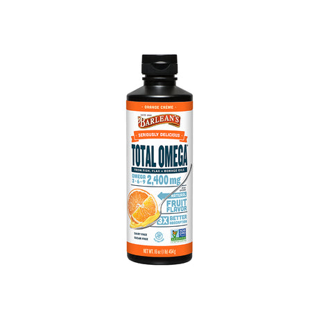 Barlean'S Total Omega Orange Crème Fish Oil Supplements with Flax Seed Oil and Borage Oil - 2,400 Mg of Omega 3, 6 and 9 EPA/DHA - All-Natural Fruit Flavor, Non-Gmo, Gluten-Free - 16 Oz