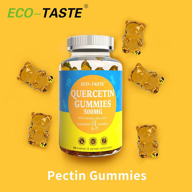 Eco-Taste Quercetin Gummies 500Mg with Vitamin C, Bromelain, Zinc, and Elderberry for Adults, 60 Gummies