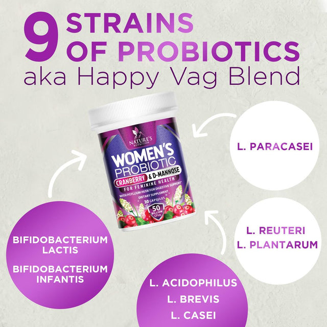 Probiotics for Women with Prebiotics & Cranberry, 50 Billion CFU, Vaginal Women'S Probiotic for Immune & Digestive Health, D-Mannose for Urinary Health, Shelf Stable, No Soy Gluten Dairy - 30 Capsules