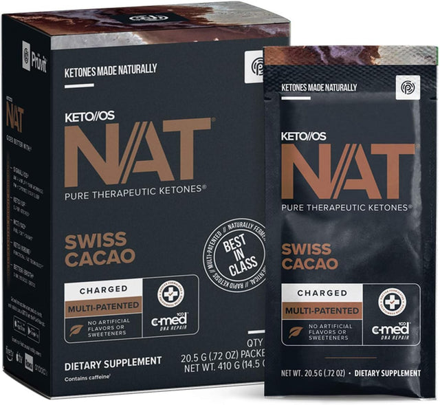 PRÜVIT Keto//Os NAT® Swiss Cacao Keto Supplements – Charged - Exogenous Ketones - BHB Salts Ketogenic Supplement for Workout Energy Boost for Men and Women (20 Count)