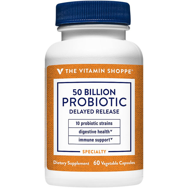 Probiotic Delayed Release 50 Billion - with 10 Probiotic Strains to Support Digestive, Immune & Vaginal Health or Yeast Imbalance - Shelf Stable (60 Veggie Caps) by the Vitamin Shoppe