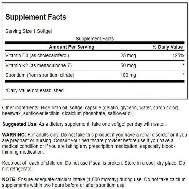 Swanson Strontium Complex with Vitamins D-3 and K-2 60 Softgels