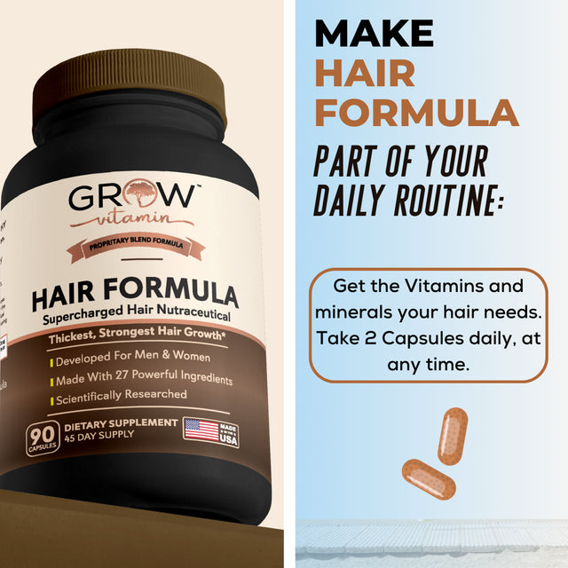 Grow Vitamin All in One Hair Vitamins for Men & Women - Advanced Hair Formula Includes Biotin, Saw Palmetto, DHT Blocker & Trace Minerals - Hair Supplement for Hair, Skin & Nails - 90 Veg Capsules