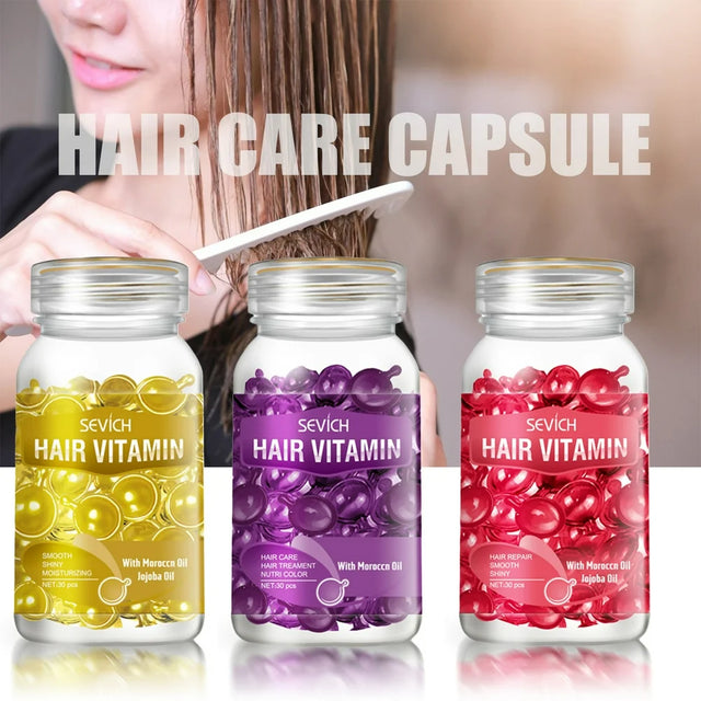 Qinghai 30Pcs/Set Repair Hair Vitamin Moisturizing Hairs Natural Smooth Silky Capsule Keratin Complex Hair Care Oil for Female