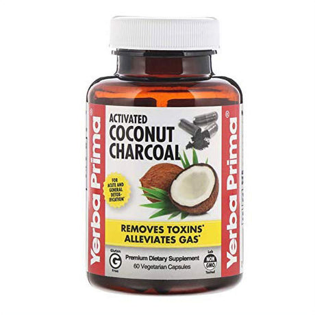 Yerba Prima Activated Coconut Charcoal Vegetarian Capsules, 60 Count