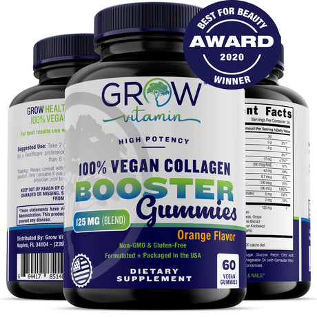 Collagen Boosting Gummies for Hair Skin & Nail Health by Grow Vitamin | Vegan Superfruit for Women and Men Supplement, Best Alternative to Collagen Pills | 60 Gummies