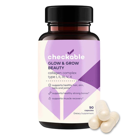 Checkable® Collagen Complex Supplements - Hair, Skin, Nails, Joints, Bones, and Muscle Support - with Natural Collagen Type I, II, III, V, and X (1500 Mg) - 180 Capsules