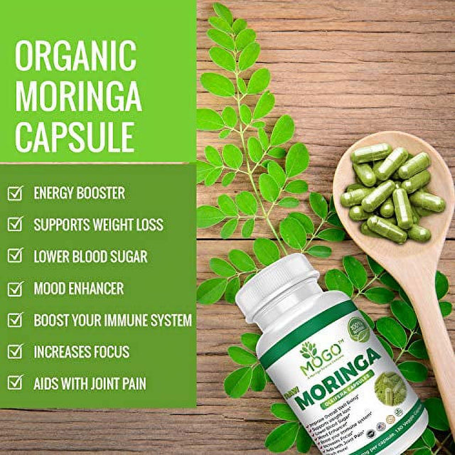 180 Organic Moringa Leaf Powder Capsules -Max 2100Mg per Serving.Immune,Energy Booster,Multivitamin,Boost Metabolism,Natural Weight Loss,Antioxidant Rich Superfood Supplement -MOGO?