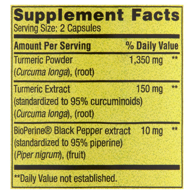 Spring Valley Ultra Strength Turmeric Curcumin General Wellness Dietary Supplement Vegetarian Capsules, 1,500 Mg, 90 Count