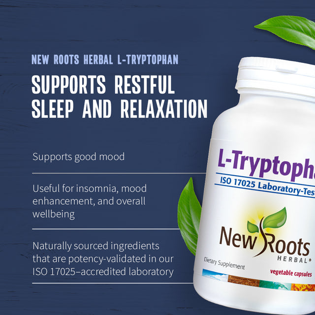 New Roots Herbal, L-Tryptophan 220 Mg (90 Veg Caps) | Essential Amino Acid | Supports Restful Sleep & Relaxation | Non-Gmo