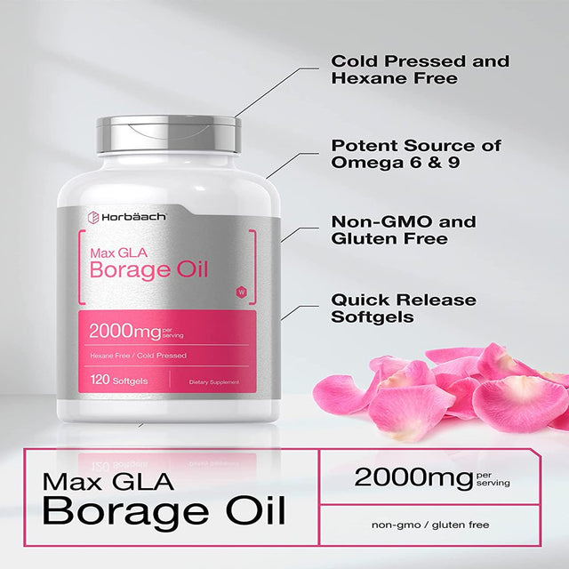 Borage Oil Capsules 2000 Mg | 120 Softgels | 380Mg of GLA | by Horbaach