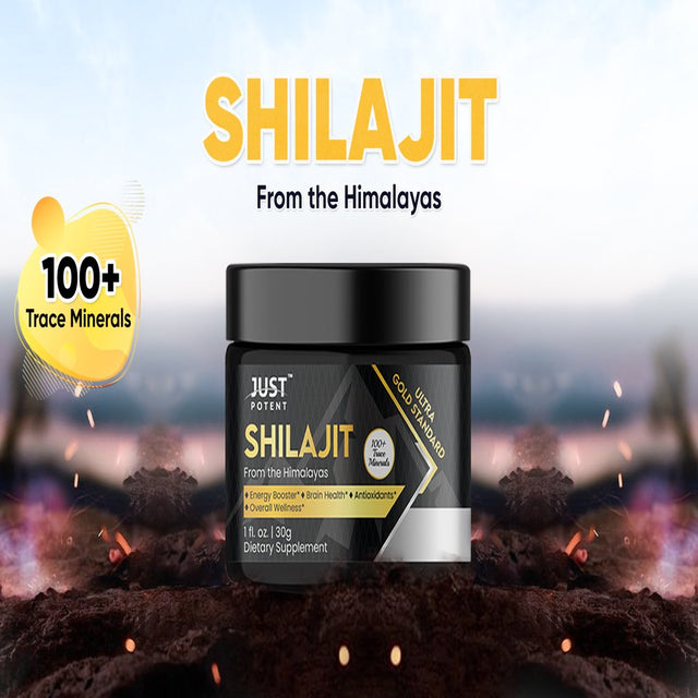 Just Potent Ultra Gold Standard Shilajit Resin Supplement - 100+ Trace Minerals | 600Mg per Serving, 50 Servings | Brain Health, Antioxidant, Energy, and Overall Wellness