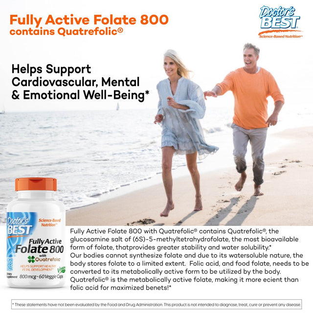 Doctor'S Best Fully Active Folate with Quatrefolic, Non-Gmo, Vegan, Gluten Free, 800 Mcg, 60 Veggie Caps