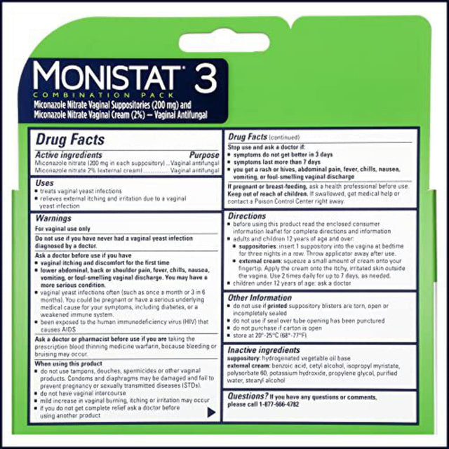 Monistat 3 Day Yeast Infection Treatment, 3 Miconazole Suppository Inserts & External Itch Cream