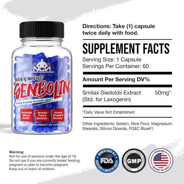 Muscle Builder GENBOLIN Muscle Building Workout Supplement Men Women Pre Workout Recovery Muscle Natural Anabolic Enhanced Strength Energy Boost Stamina Muscle Growth 60 Pills- NCN Supps