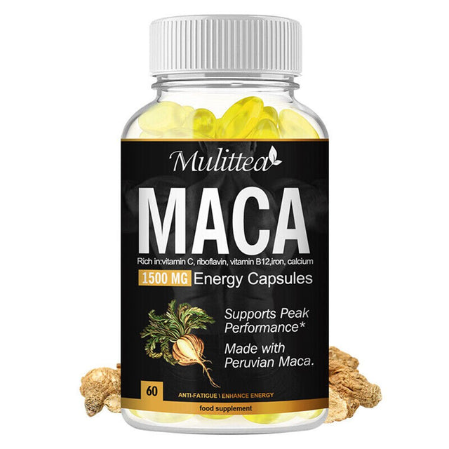 Mulittea 100% Pure Maca Root Extract Capsules 1500Mg, Enhancing Energy Male Supplement, Non-Gmo