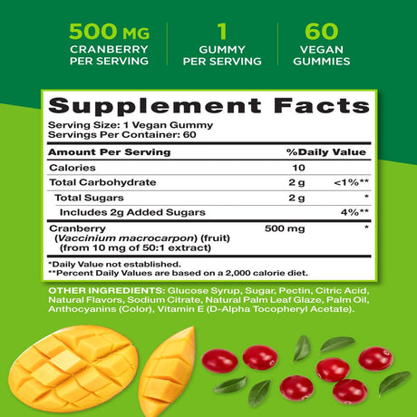 Cranberry Gummies | 60 Count | Vegan, Non-Gmo & Gluten Free Supplement | Supports Urinary Tract Health | Cranberry Mango Flavor | by Nature'S Truth