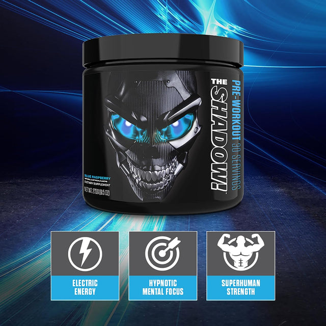 JNX SPORTS the Shadow! 350Mg of Caffeine Hard Core Preworkout -Electric Energy, Mental Focus, Superhuman Strength, Men & Women - Blue Raspberry 30 Servings