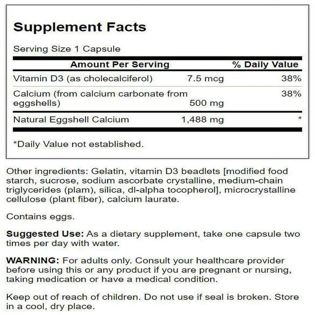 Swanson Eggshell Calcium with Vitamin D3 60 Caps 4 Pack