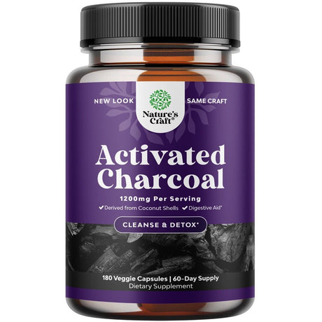 Cleanse and Detox Activated Charcoal Capsules Purifying Detox Pills 1200 Mg 180 Capsules