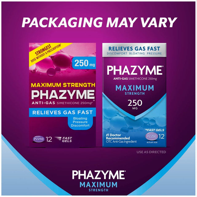 Phazyme Maximum Strength Gas & Bloating Relief, Works in Minutes, 12 Fast Gels