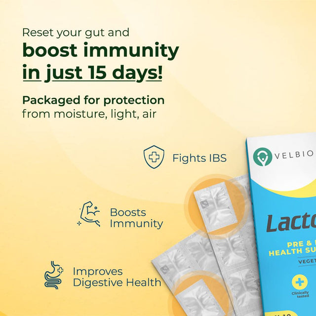 Velbiom Lactogut | Probiotics Supplement for Digestive Health, Gut Health & Immunity 30 Capsules