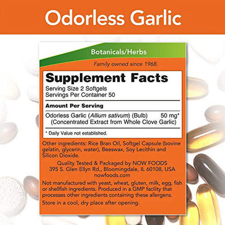 NOW Supplements, Odorless Garlic (Allium Sativum), Concentrated Extract, 100 Softgels