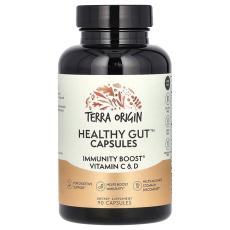 Terra Origin Healthy Gut Capsules with Immunity Boost Vitamin C & D, 90 Capsules