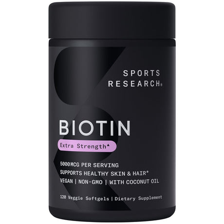 Sports Research Biotin 5,000 Mcg with Coconut Oil, 120 Veggie Softgels