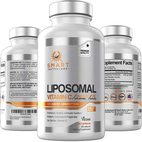 Liposomal Vitamin C 1400Mg- 180 Vegan Capsules- China Free Ingredients, Fat Soluble High Absorption VIT C- Supports Healthy Immune System & Collagen Booster- Powerful Antioxidant Support Supplement