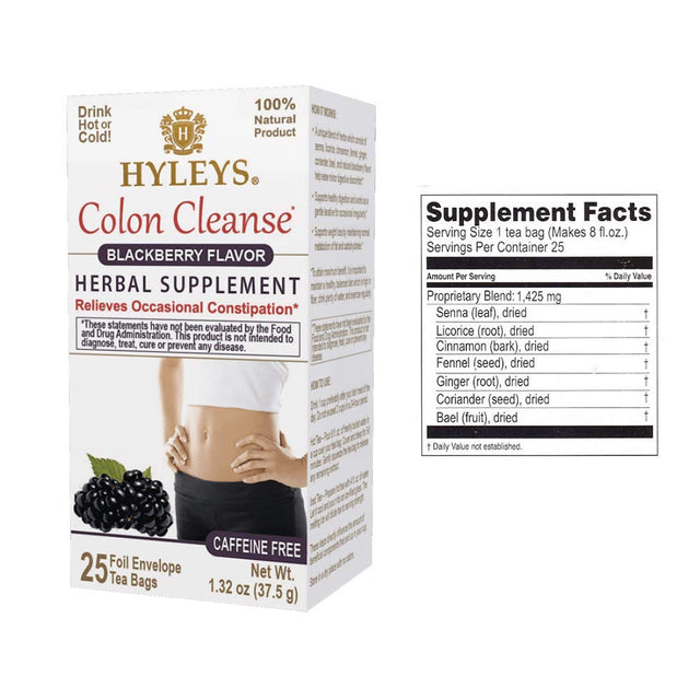 Hyleys Colon Cleanse Blackberry (1 Pack) and Hyleys Slim Tea Acai Berry Flavor - Weight Loss Herbal Supplement Cleanse and Detox - 25 Tea Bags (1 Pack)