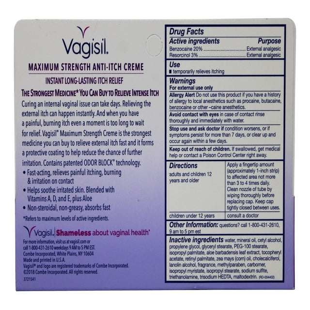 4 Pack - Vagisil Maximum Strength Anti-Itch Creme 1 Oz Each