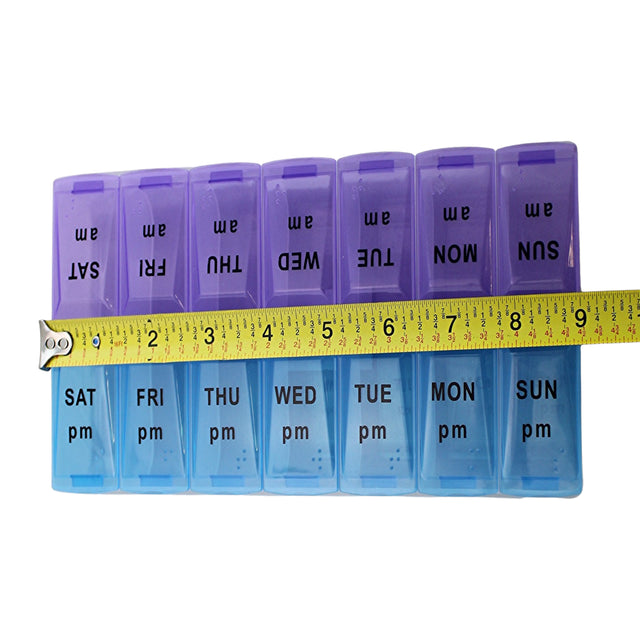 Dependable Industries Inc. Essentials Jumbo Extra Large 9" X 4.75" Pill Organizer 7 Day 2 Times a Day Weekly Pill Box AM PM Pill Case, Pill Container Vitamin Case Twice a Day Morning Bedtime