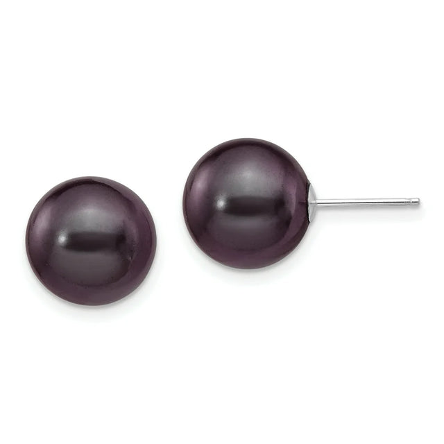 14K White Gold 10-11Mm Black round FW Cultured Pearl Stud Post Earrings XW100PB (0 Grams|10 to 11MM X 10 to 11MM)