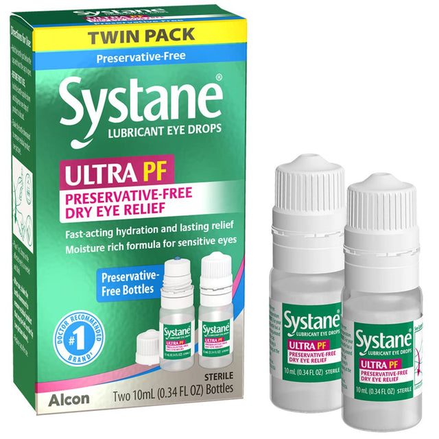 Systane Ultra Preservative Free Lubricant Eye Drops for Dry Eyes, Twin Pack