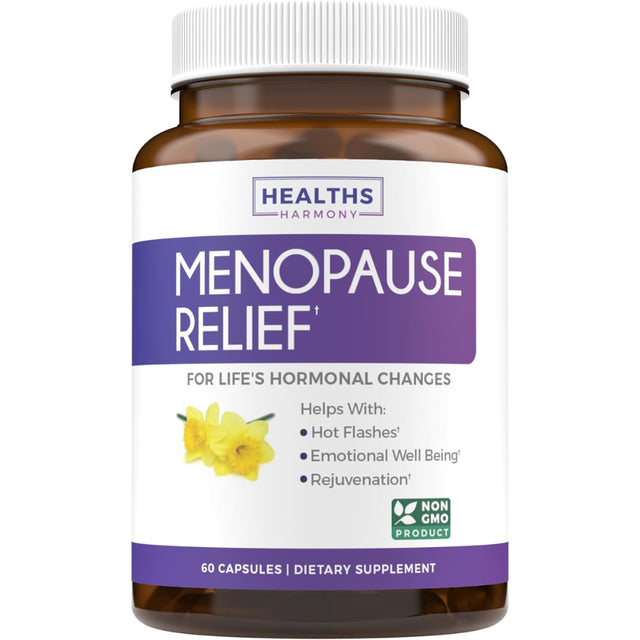 Healths Harmony Menopause Relief (NON-GMO) Helps Reduce Menopausal, Perimenopause Symptoms - Hot Flashes, Night Sweats - Female Hormonal Support Supplement for Hormone Balance - 60 Capsules