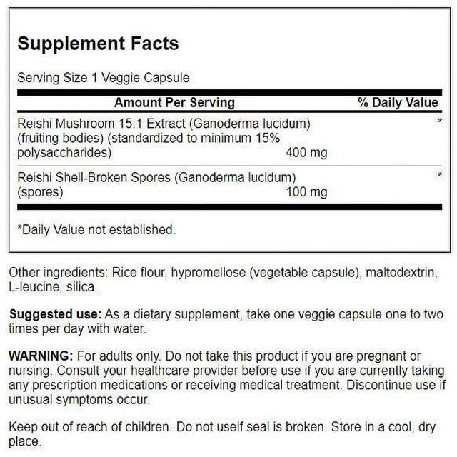 Swanson Super Potent Reishi Mushroom 15:1 Extract Complex for Immune Health Support 60 Veggie Capsules