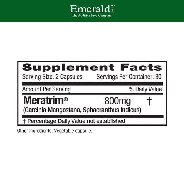 Emerald Labs Meratrim 800 Mg - Supports Healthy Weight Loss, Metabolism Support, Appetite Suppression Support, Anti-Inflammatory, Nitric Oxide Boost - 60 Vegtable Capsules