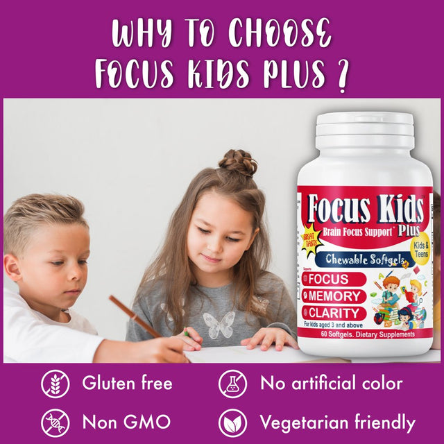 Brain Focus Vitamins for Kids, Kids Brain Booster Supplements, Focus Gummies, Omega 3 for Kids Attention & Focus, Memory & Concentration 60 Softgels