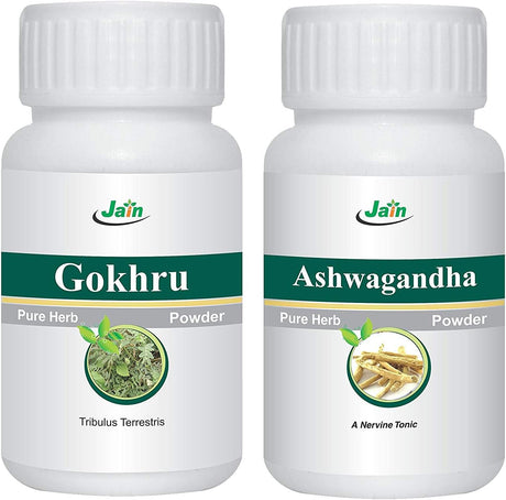 Jain'S Energy Booster Combo (Ashwagandha and Gokhru) 100 Gram Each - Indian Ayurveda'S Pure Natural Herbal Supplement Powder