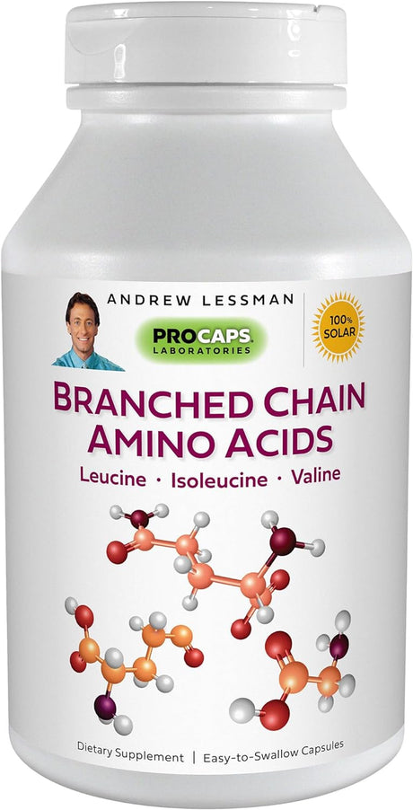 ANDREW LESSMAN Branched Chain Amino Acids 180 Capsules - Pure, Free-Form Essential BCAA Formula: Leucine, Isoleucine and Valine. Hypoallergenic. Easy-To-Swallow Capsules. No Additives.