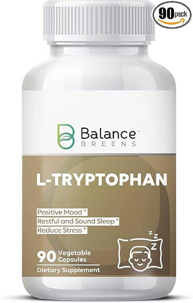 Balance Breens L-Tryptophan 90 Vegan Capsules - Natural Sleep Aid Supplements with 250 Mg of Free Form L Tryptophan - Non-Gmo Dietary Supplement for Restful Sleep & Relaxation