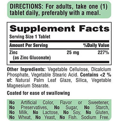 Puritan'S Pride Zinc 25 Mg to Support Immune System Health Tablets, White, 100 Count