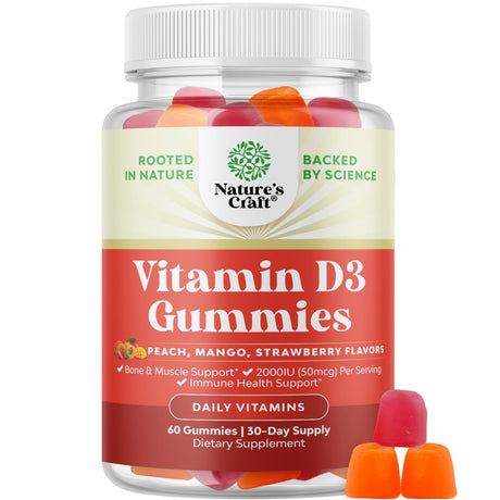 Vitamin D3 Immune Support Gummies - Vitamin D3 2000 IU per Serving Adult Gummy Vitamins for Bone Strength Heart Health and Immune System Supplement - Immune Vitamins for Adults Immune Booster