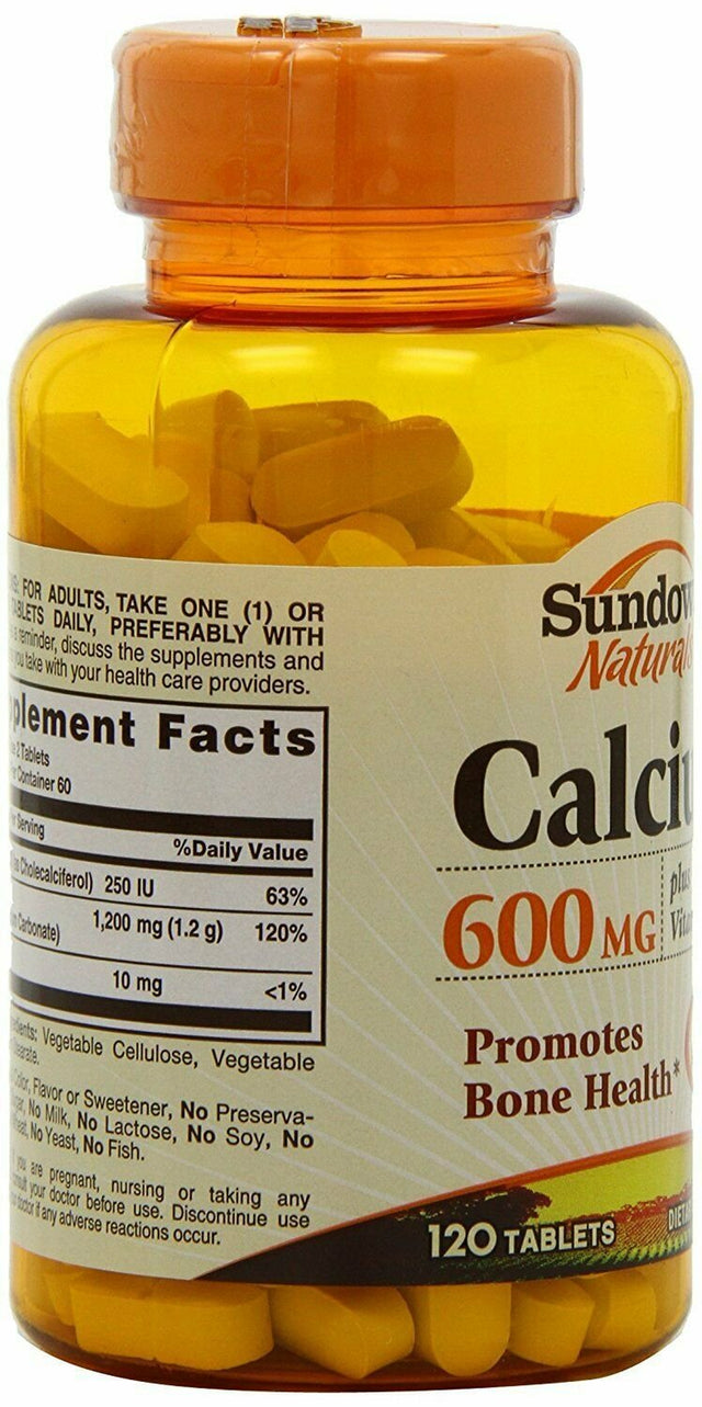 Sundown Naturals Calcium 600Mg + Vitamin D3, Promotes Bone Health, 120 Ct